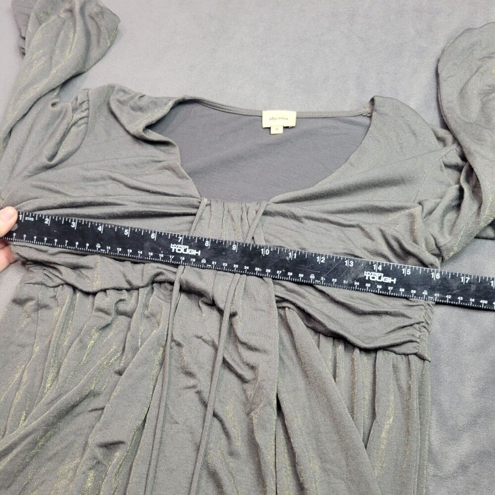 Ella Moss S Gray-Gold Metallic Long-Sleeve Boho Dress With Beaded Tie Accents - Picture 4 of 8